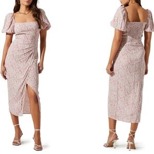 ASTR The Label Floral Square Neck Slit Front Midi Dress Medium